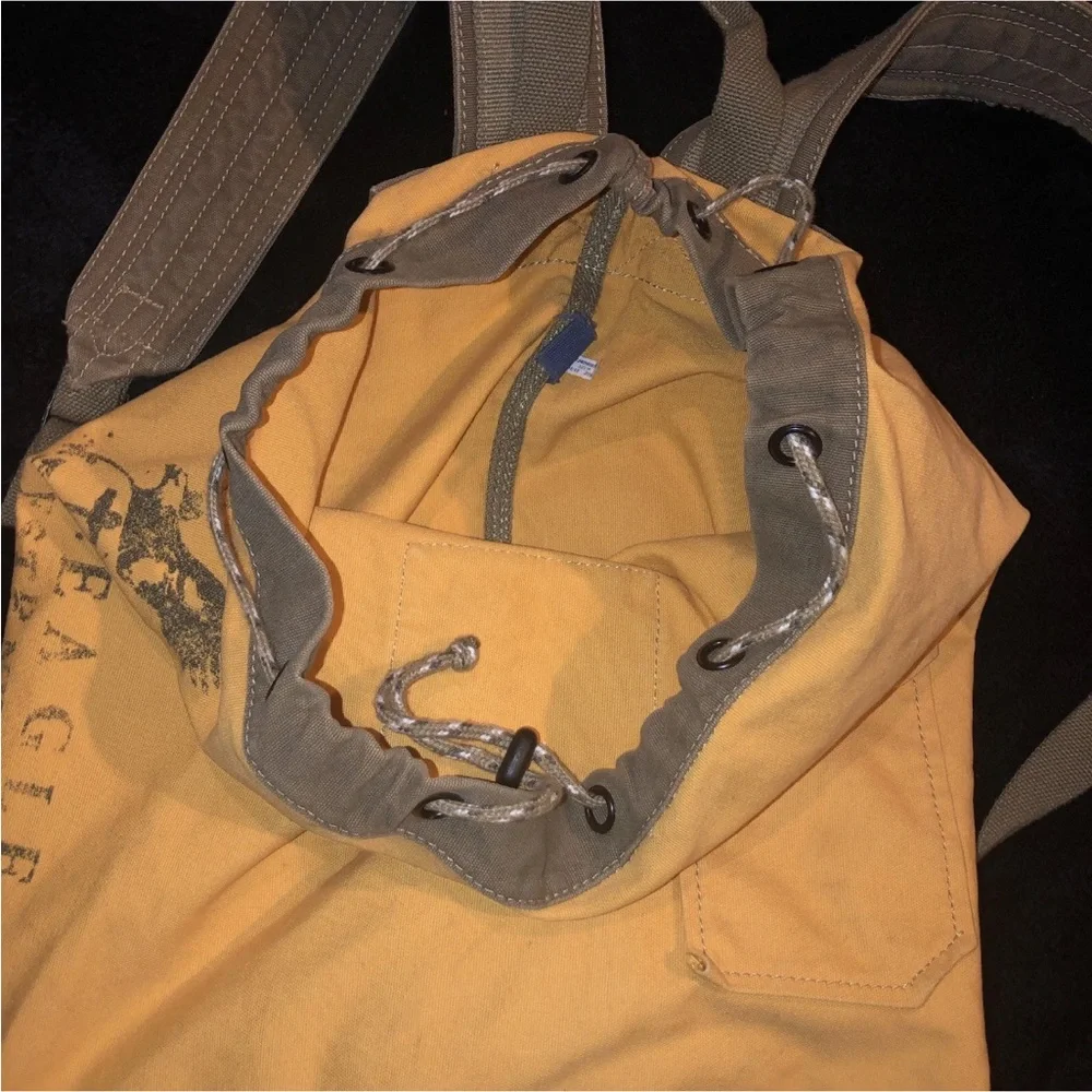 American Eagle Yellow Canvas Military Style Duffel Bag Vintage Backpack